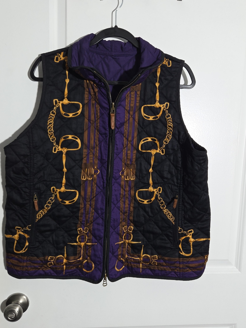 Ralph Lauren Womens PM Reversible Horse Bit Quilted Vest Jacket XL
